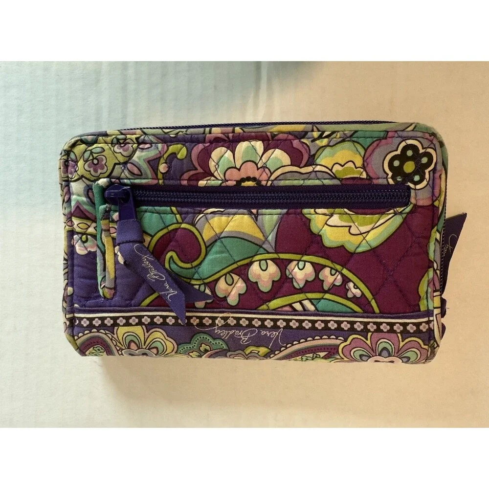 Vera Bradley HEATHER Quilted Wallet Wristlet Turn‎ Lock Purple Green Purse 8”x5”